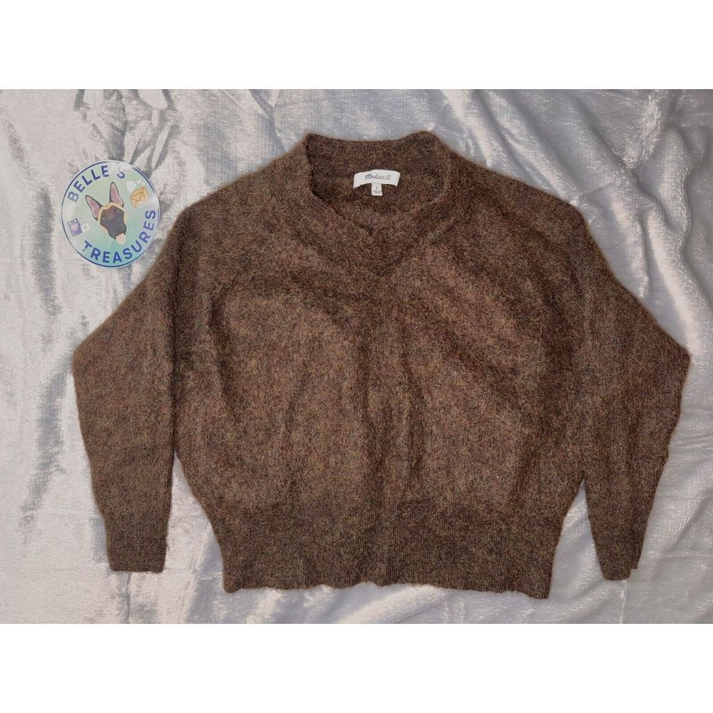Madewell Small Alpaca Blend Elliston Crop 3/4 Sleeve Pullover Sweater Brown Soft